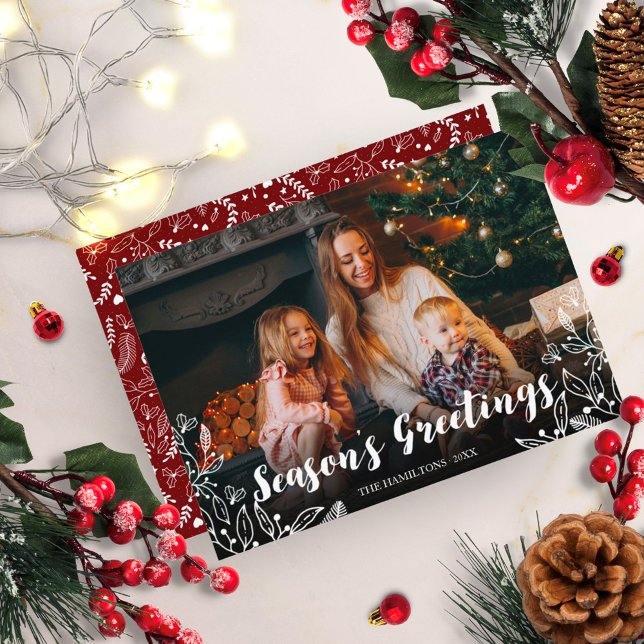 Cute White Script Winter Foliage Photo Christmas Invitation (Creator Uploaded)