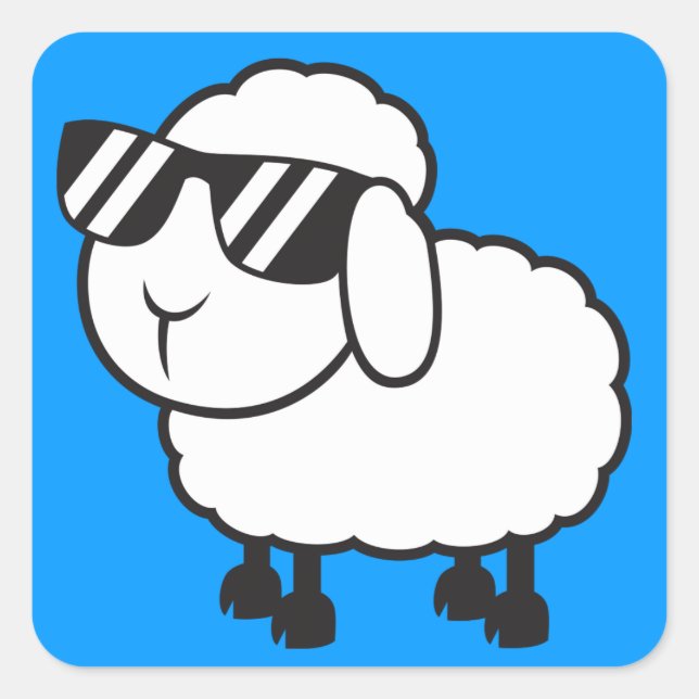 Cute White Sheep Cartoon Square Sticker (Front)