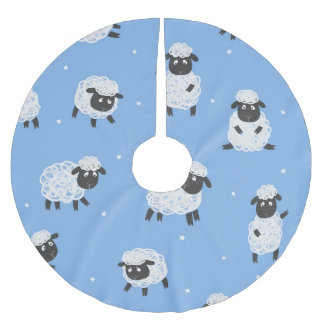 Cute white sheep: vintage lambs. brushed polyester tree skirt