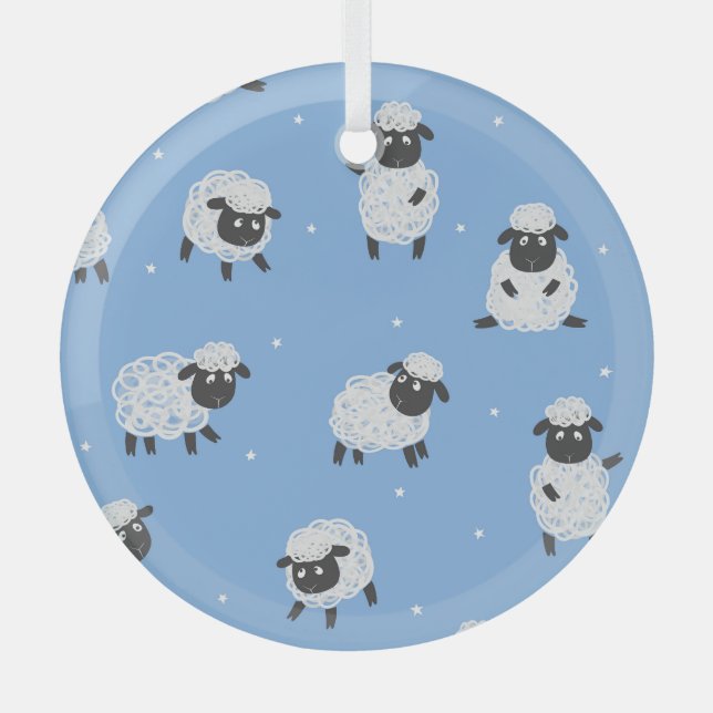 Cute white sheep: vintage lambs. glass ornament (Front)