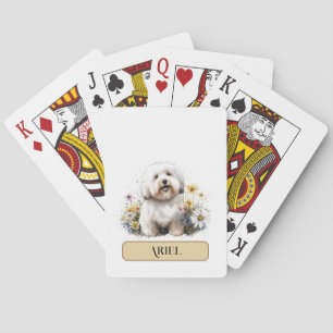 Cute White Shih Tzu Puppy with Daisie, Personalize Playing Cards