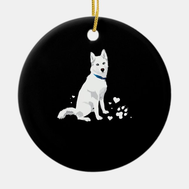 Cute White Siberian Husky - Sweet White Snow Dog Ceramic Ornament (Front)