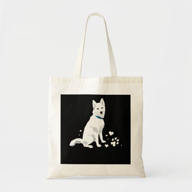 Cute White Siberian Husky - Sweet White Snow Dog Tote Bag (Front)