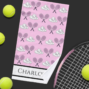 Cute White Sneakers Tennis Shoes Rackets Pattern Hand Towel