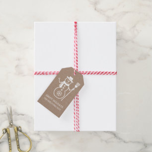 Cute white snowman and snowflake rustic Christmas Gift Tags