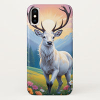 Cute White Stag in Meadow with Flowers Aesthetic