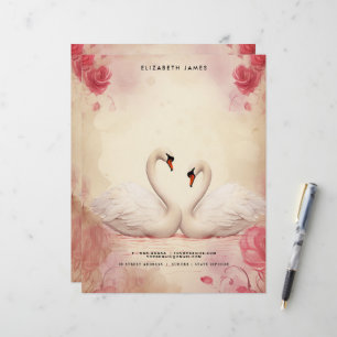 Cute White Swan Vintage Valentines Day Personized Letterhead
