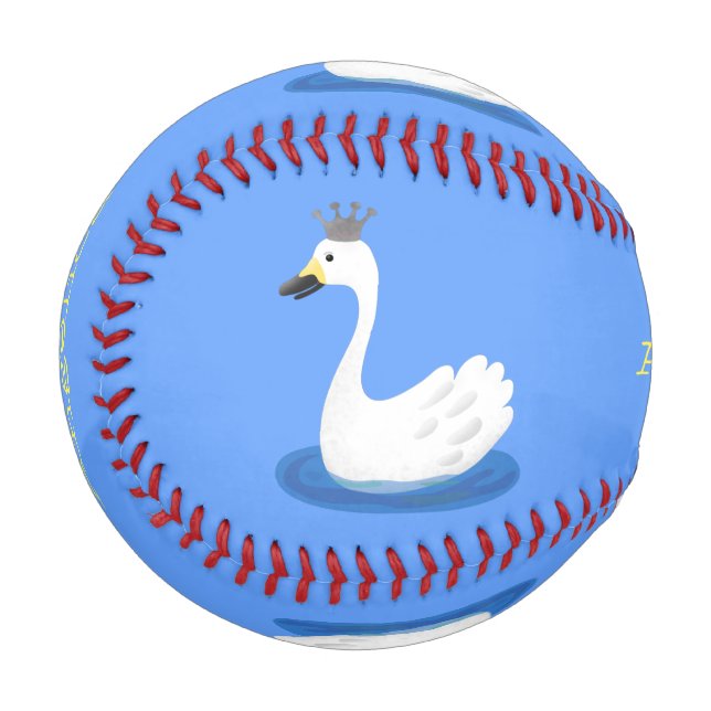 Cute white swan with crown cartoon baseball (Front Left)