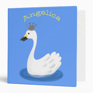 Cute white swan with crown cartoon binder