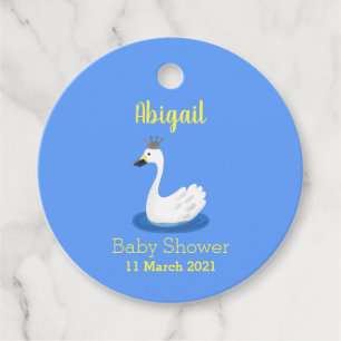 Cute white swan with crown cartoon favour tags