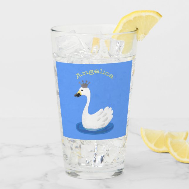 Cute white swan with crown cartoon glass (Back Ice)