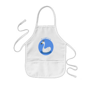 Cute white swan with crown cartoon kids apron