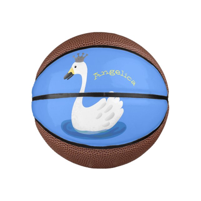 Cute white swan with crown cartoon mini basketball (Front)
