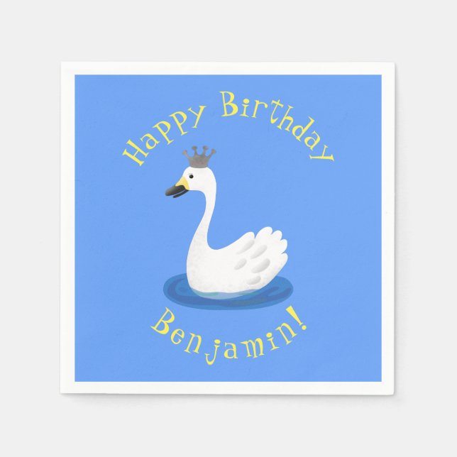 Cute white swan with crown cartoon napkin (Front)