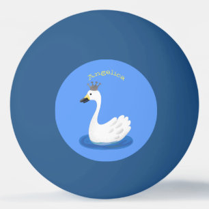Cute white swan with crown cartoon ping pong ball
