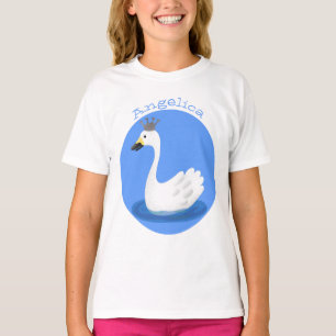 Cute white swan with crown cartoon T-Shirt