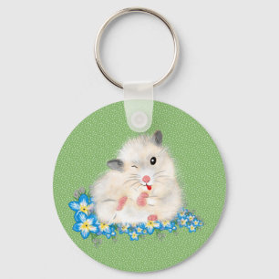 Cute white Syrian hamster accessories, green polka Keychain