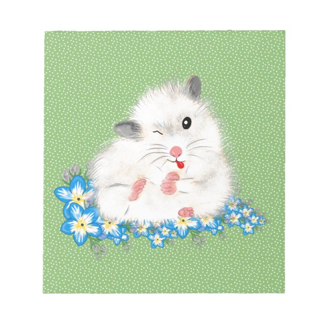 Cute white Syrian hamster accessories, green polka Notepad (Front)