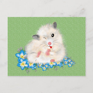 Cute white Syrian hamster accessories, green polka Postcard