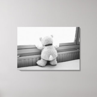 Cute White Teddy Bear Looking Out of Window Canvas Print
