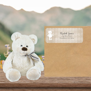Cute White Teddy Bear Return Address   Tan