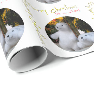 Cute White Teddy Bear Xmas Personalized Wrapping 2 Paper