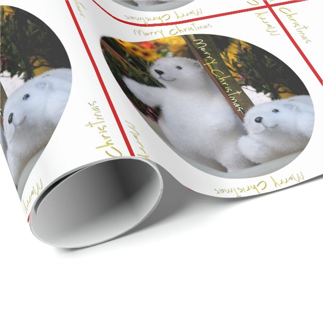 Cute White Teddy Bears Christmas Wrapping Paper (Roll Corner)