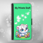 Cute white tiger with flowers | samsung galaxy s5 wallet case<br><div class="desc">Cute white tiger,  surrounded by flowers on a green background,  stating My Private Stuff. Text and image may be personalized. Samsung Galaxy S5 Wallet Case.</div>