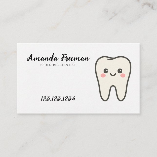 Cute White Tooth Pediatric Dentist Appointment Card (Front)