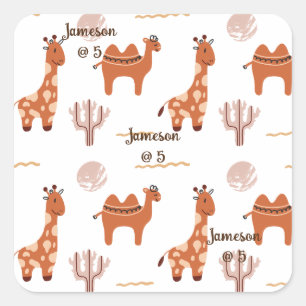 Cute White Toy Animal Cactus Camel Llama Birthday Square Sticker