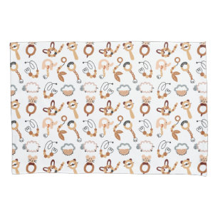 Cute White Toy Boho Pattern Illustration Pillowcase