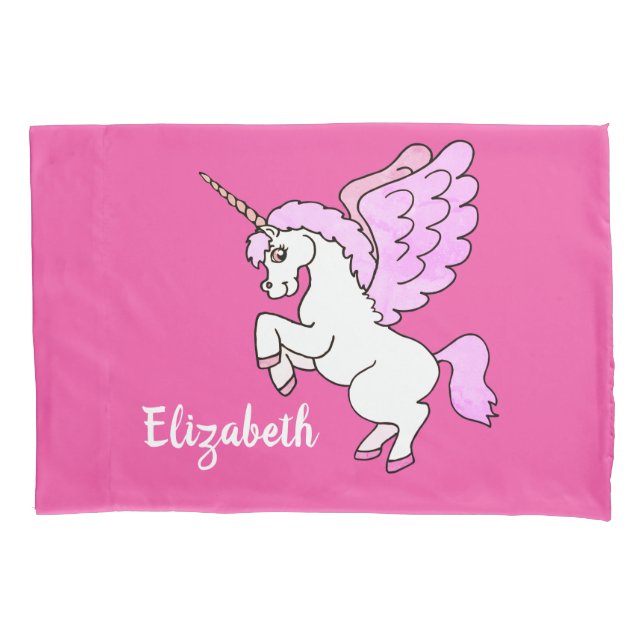 Cute White Unicorn Darker Hot Pink Personalize Pillowcase (Front)