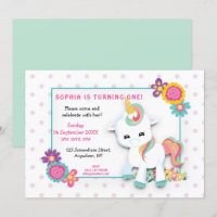 Cute White Unicorn Dots Girls First Birthday