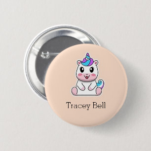 Cute white unicorn pink 2 inch round button