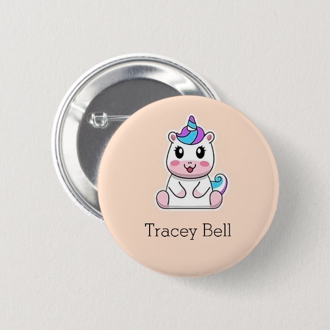 Cute white unicorn pink 2 inch round button (Front & Back)