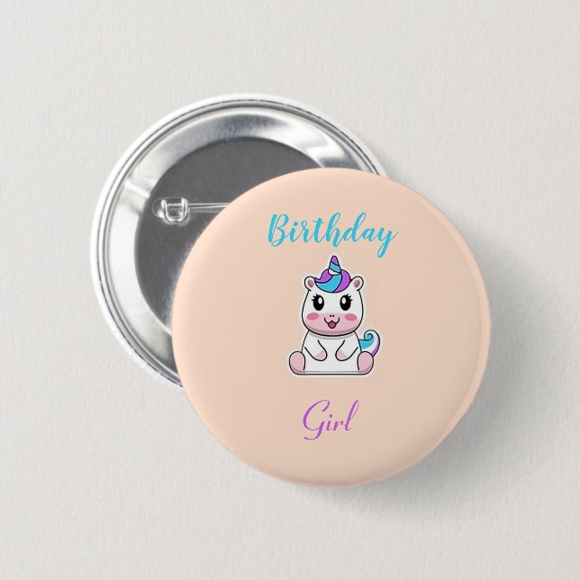 Cute white unicorn pink 2 inch round button (Front & Back)
