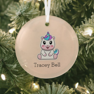 Cute white unicorn pink glass ornament