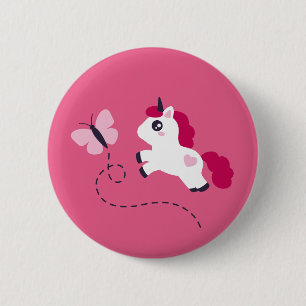 Cute White Unicorn with a Butterfly 2 Inch Round Button