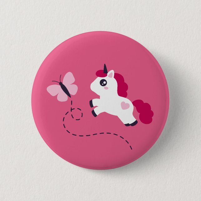 Cute White Unicorn with a Butterfly 2 Inch Round Button (Front)