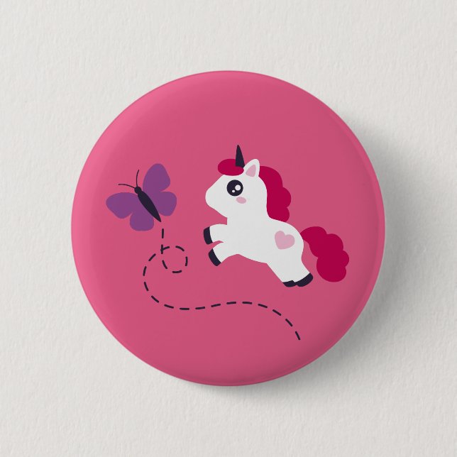 Cute White Unicorn with a Butterfly 2 Inch Round Button (Front)