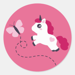 Cute White Unicorn with a Butterfly Classic Round Sticker