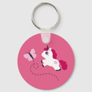 Cute White Unicorn with a Butterfly Keychain