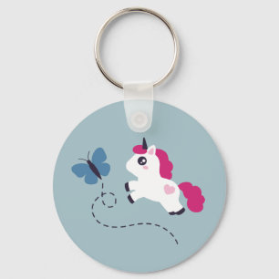 Cute White Unicorn with a Butterfly Keychain