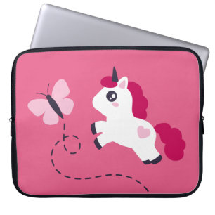 Cute White Unicorn with a Butterfly Laptop Sleeve