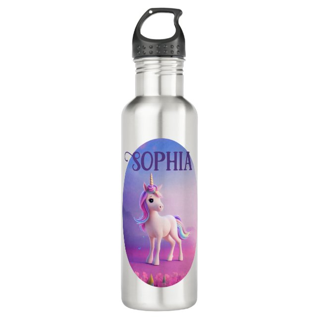 Cute White Unicorn With Pink & Blue Mane 710 Ml Water Bottle (Front)