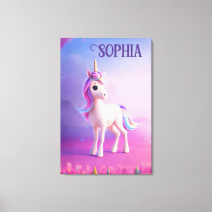 Cute White Unicorn With Pink & Blue Mane Canvas Print
