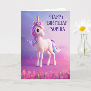 Cute White Unicorn With Pink & Blue Mane Card