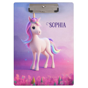 Cute White Unicorn With Pink & Blue Mane Clipboard