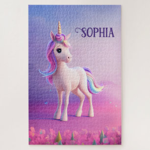 Cute White Unicorn With Pink & Blue Mane Jigsaw Puzzle