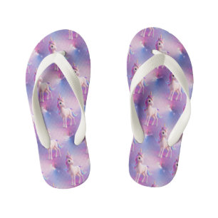 Cute White Unicorn With Pink & Blue Mane Kid's Flip Flops